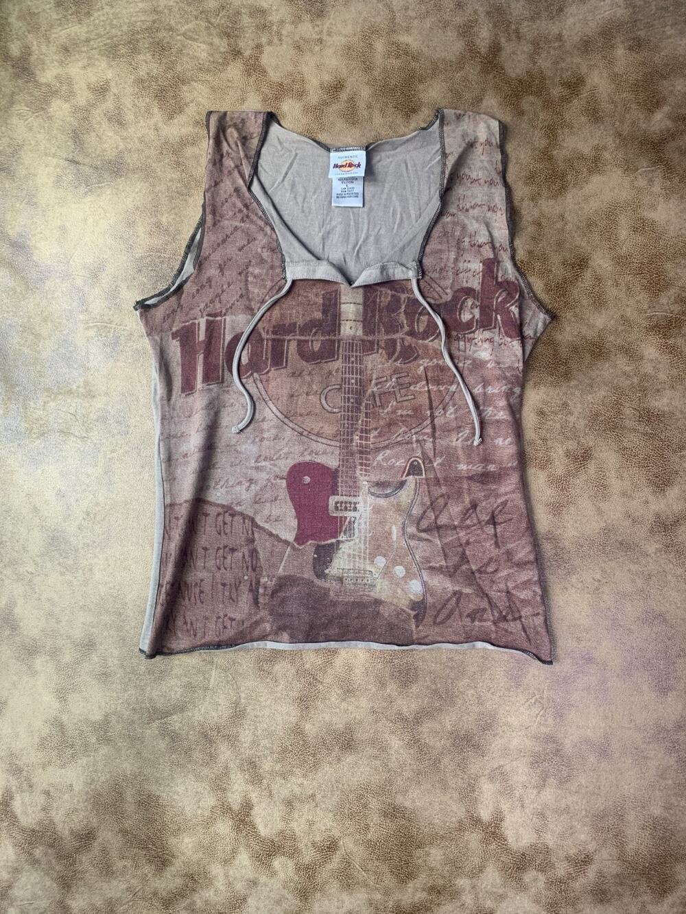 Hard Rock Cafe Tank Top Womens Size Large Sleeveless Guitar Graphic W/Strings